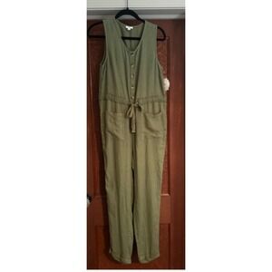 Dip Olive Green Linen Pants Jumpsuit (XL) Sleeveless Summer Cottagecore Garden